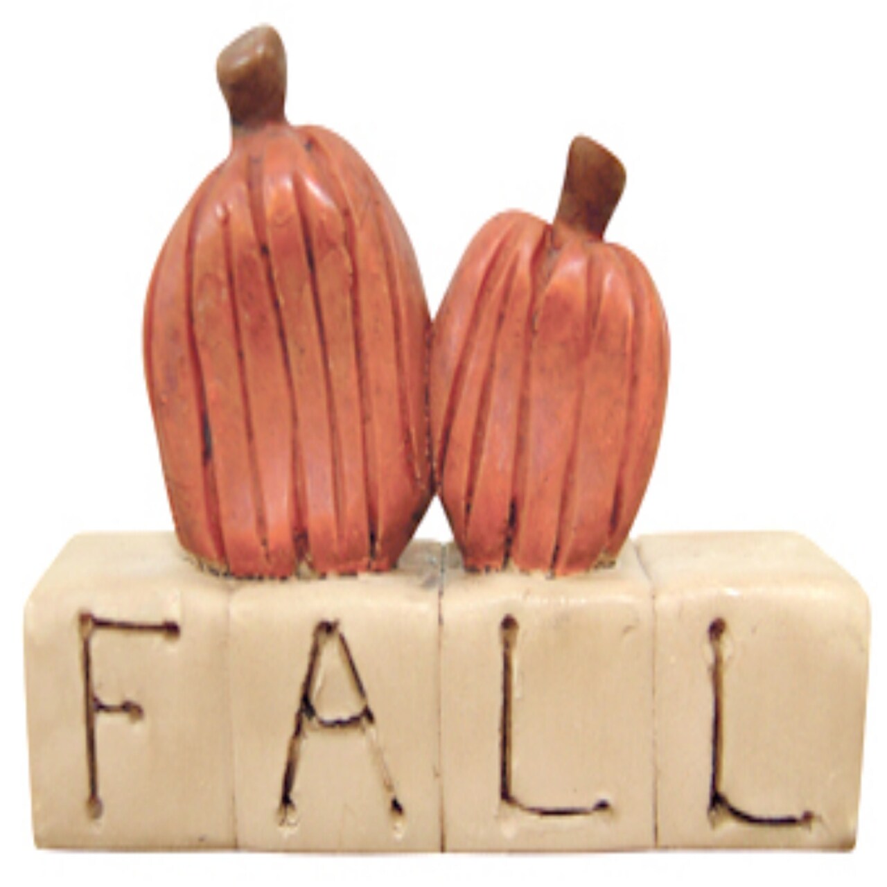 Orange Wood Fall Resin Block with Pumpkin Accents, Compact Autumn Decor